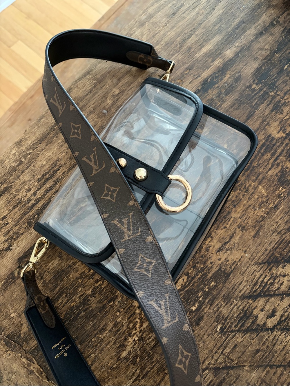Louis Vuitton Clear PVC Crossbody with Monogram Canvas Strap - Black/Brown/Gold